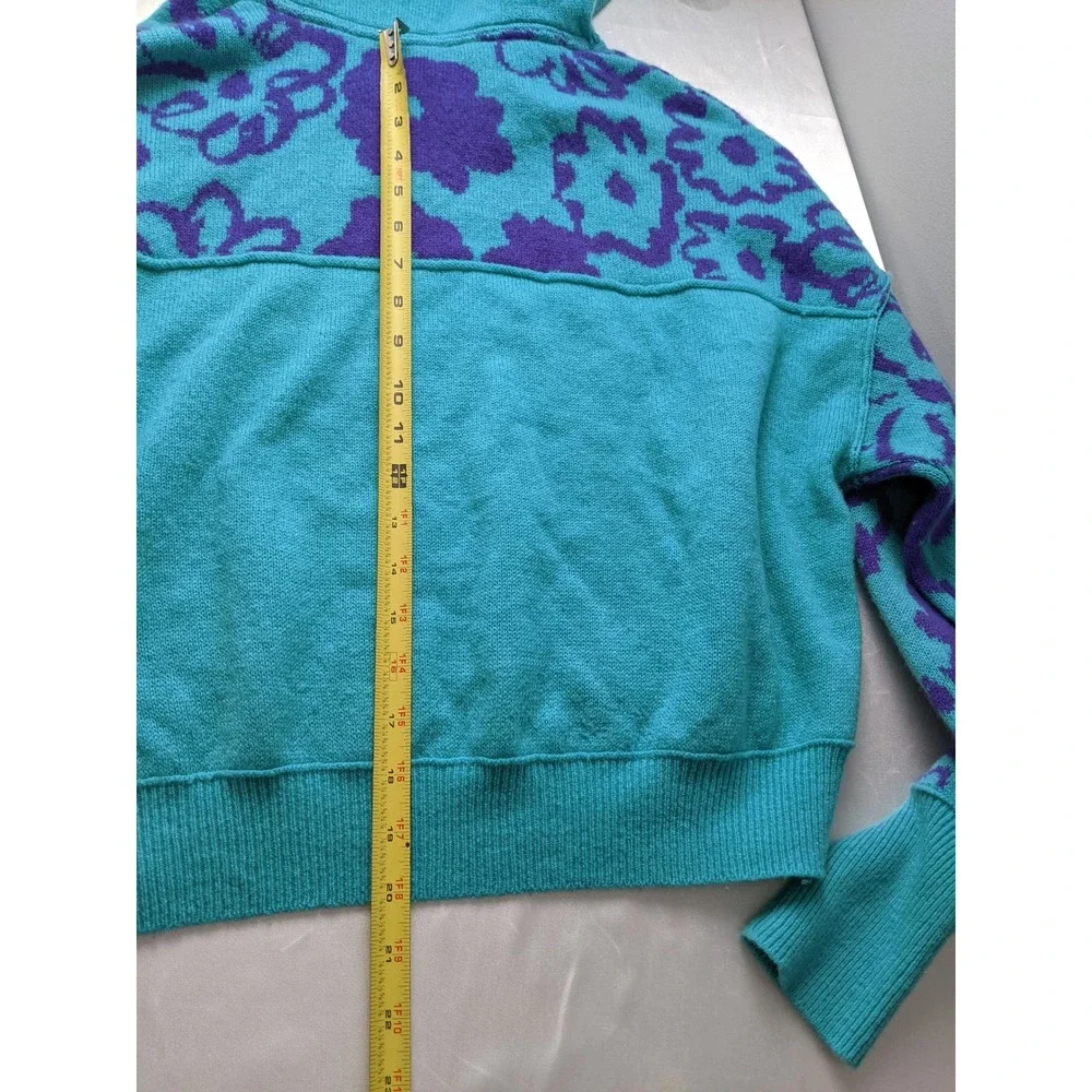 Free People 100% Cashmere Flowwr Hoodie Sweater Teal Purple XS OB1458945